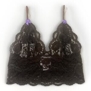 Foxers Cami Bralette Brown Floral embroidery Lace Camisole Size Small